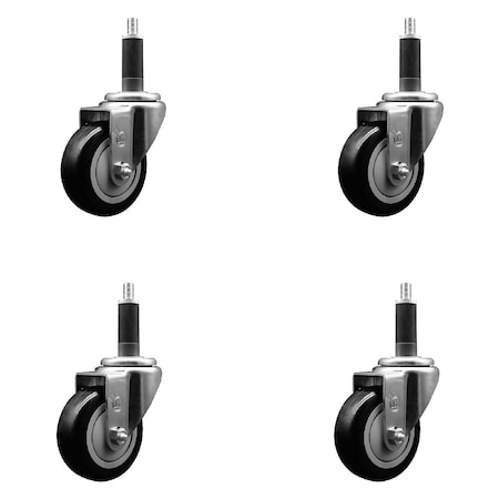 Service Caster 3.5'' SS Black Poly Wheel Swivel 1'' Expanding Stem Caster Set, 4PK SCC-SSEX20S3514-PPUB-BLK-1-4